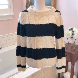 Jcrew, navy/cream handknit cabeknit crewneck sweater, size medium